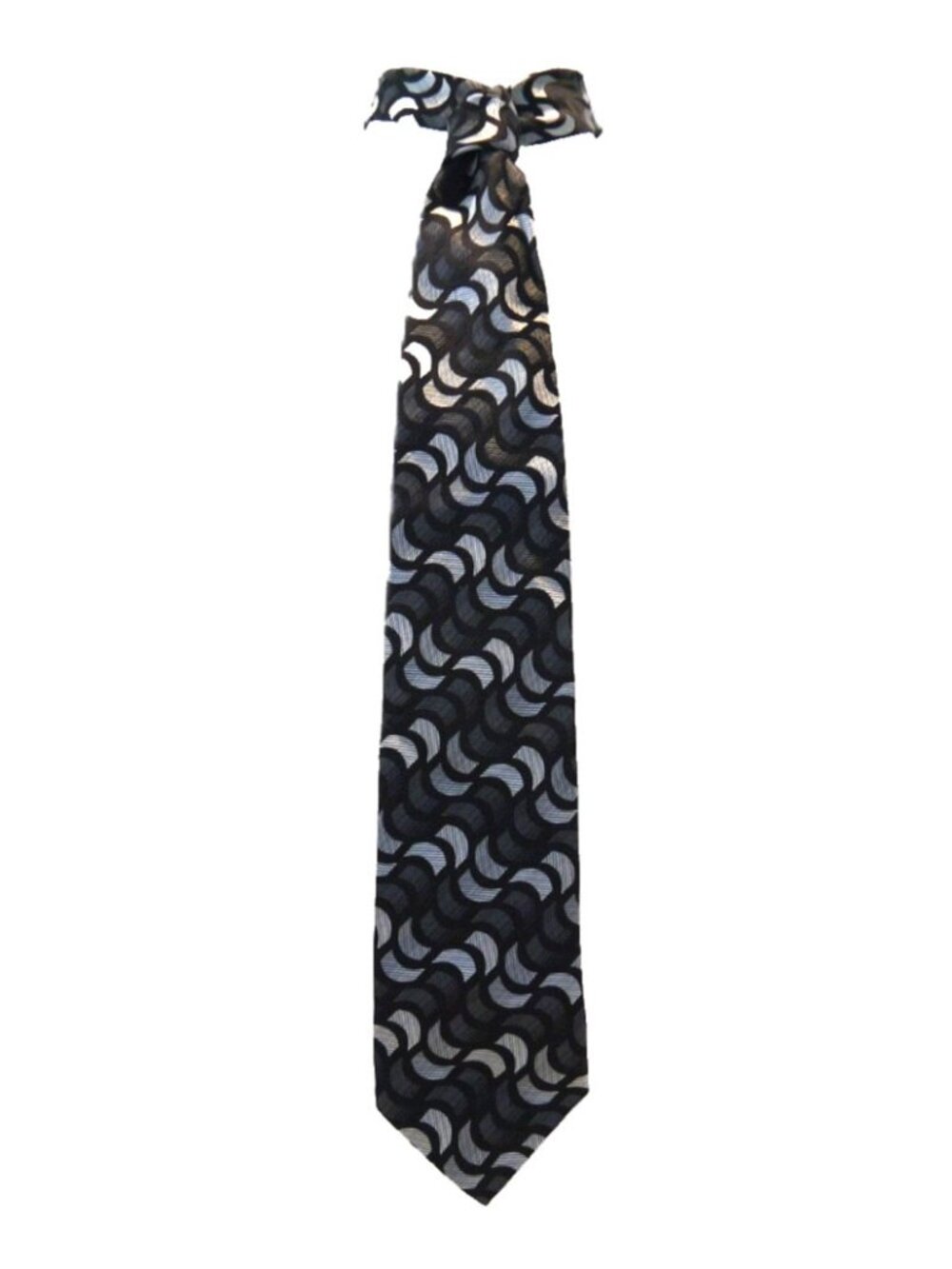 Fratelli Moda black & silver 100% silk men's neck tie 4" wide at bottom, Italy